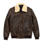 Maverick Brown Leather Bomber Jacket with Detachable Sherpa Collar