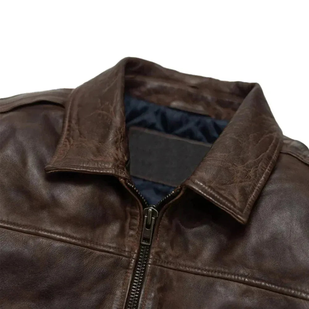 Maverick Brown Leather Bomber Jacket with Detachable Sherpa Collar