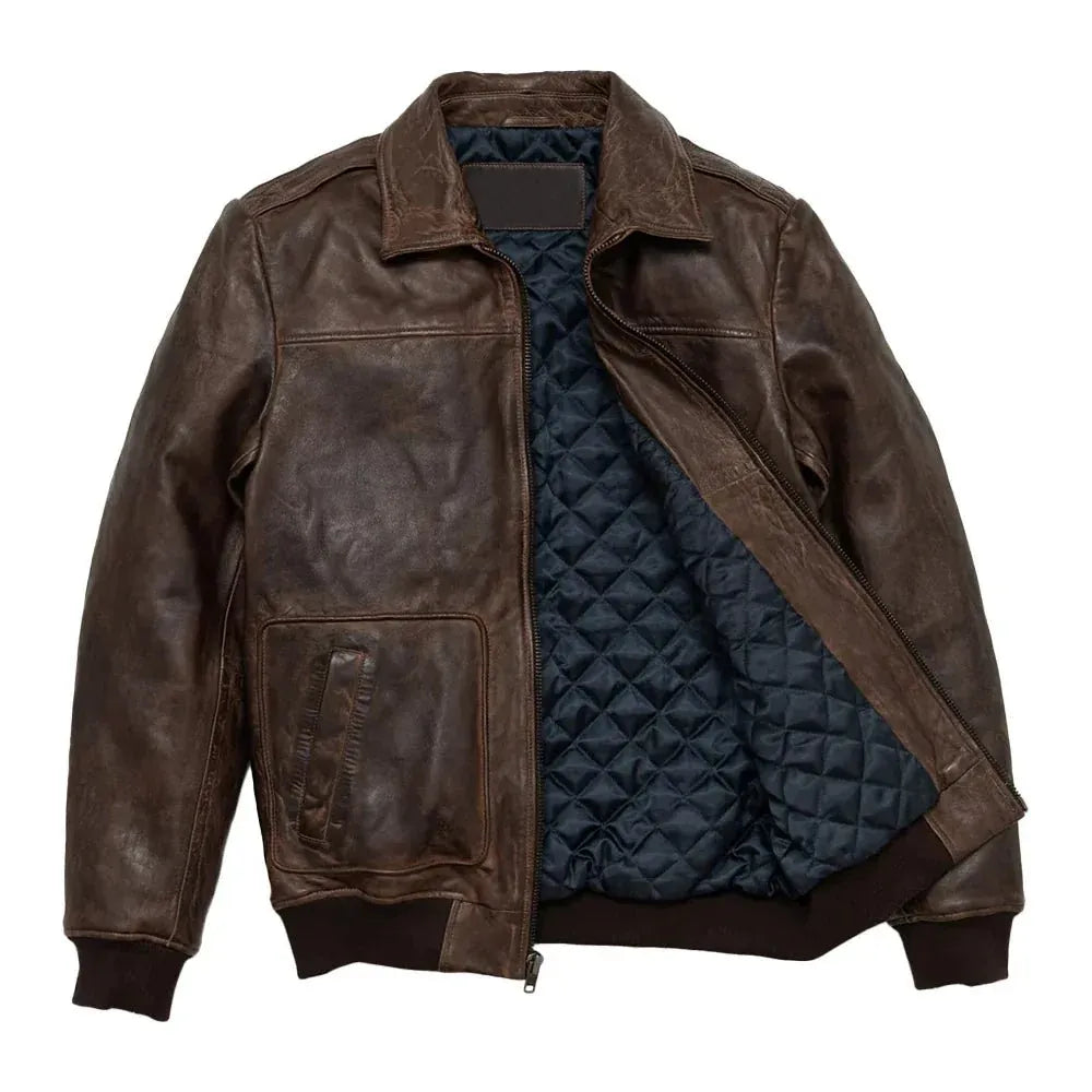 Maverick Brown Leather Bomber Jacket with Detachable Sherpa Collar