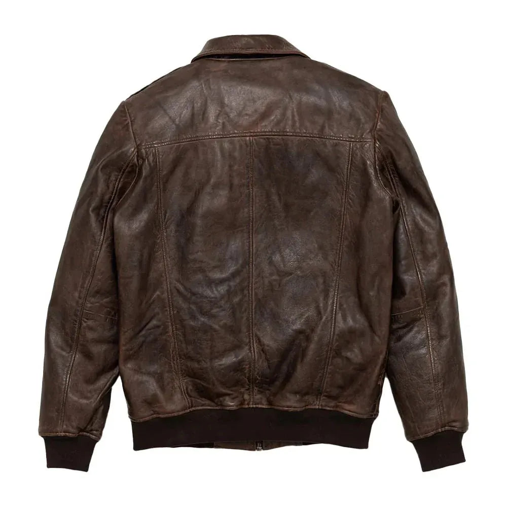 Maverick Brown Leather Bomber Jacket with Detachable Sherpa Collar