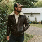 Maverick Brown Leather Bomber Jacket with Detachable Sherpa Collar