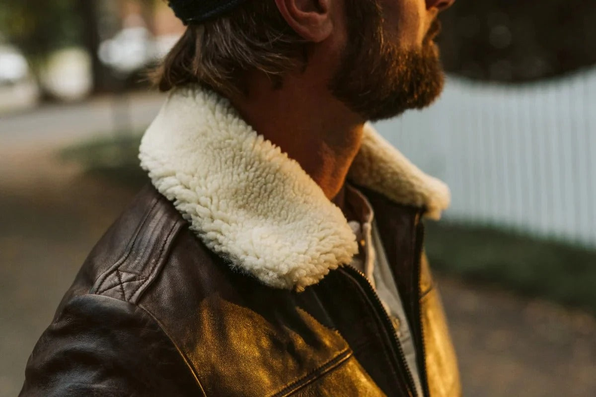 Maverick Brown Leather Bomber Jacket with Detachable Sherpa Collar