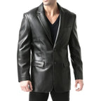 Men’s Black Two Button Leather Blazer Jacket