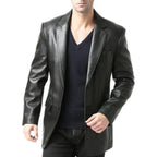 Men’s Black Two Button Leather Blazer Jacket