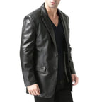 Men’s Black Two Button Leather Blazer Jacket