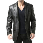 Men’s Black Two Button Leather Blazer Jacket