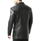 Men’s Black Two Button Leather Blazer Jacket