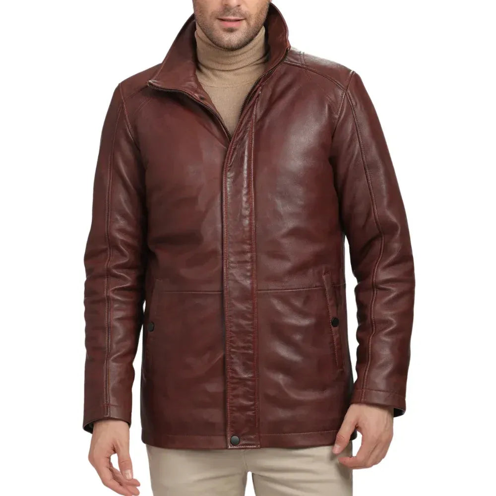 Men's Real Lambskin Leather Brown Car Coat