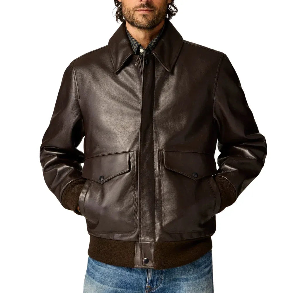 Men's Aviator A2 Leather Bomber Jacket Vintage Brown