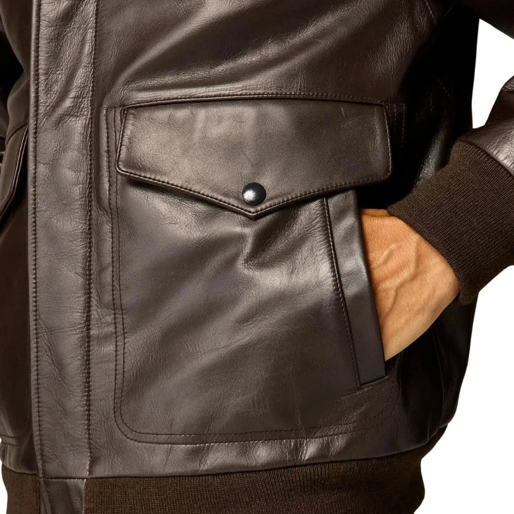 Men's Aviator A2 Leather Bomber Jacket Vintage Brown