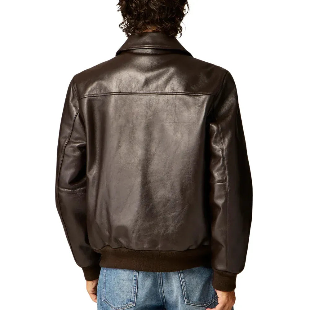Men's Aviator A2 Leather Bomber Jacket Vintage Brown