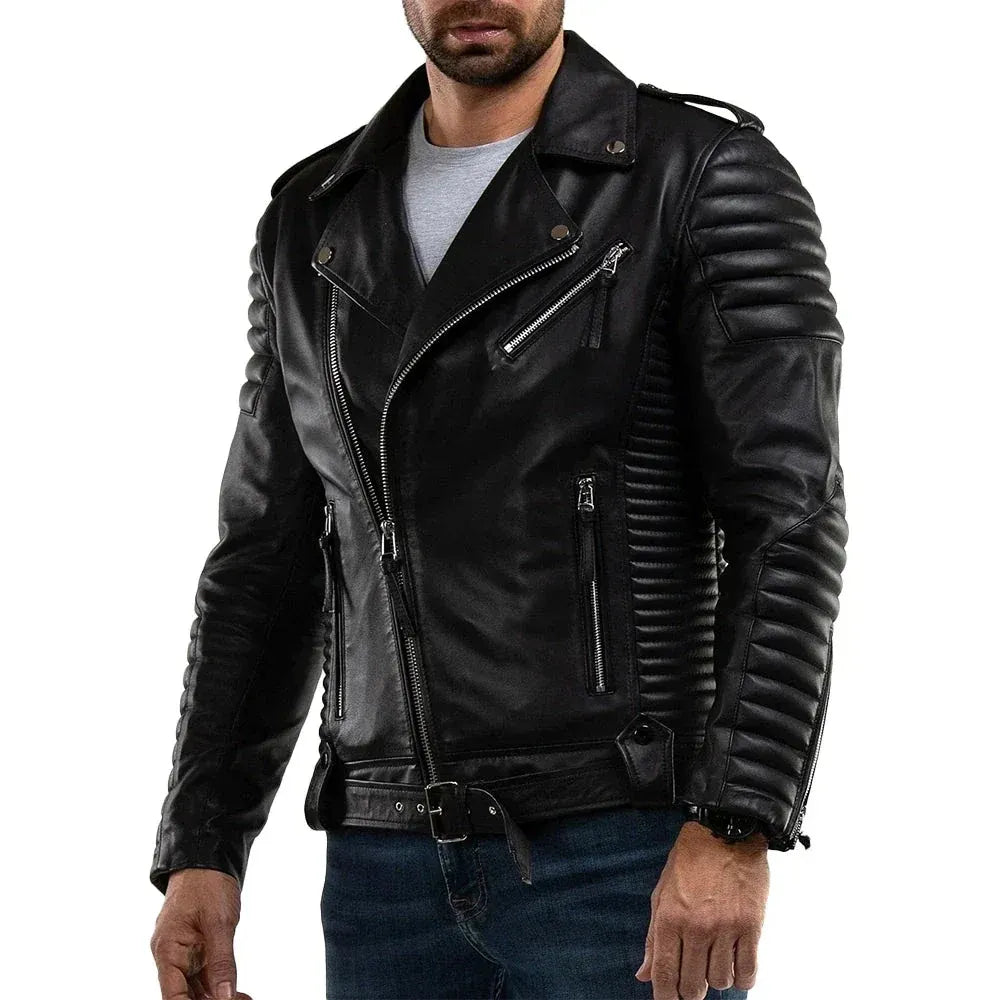 Men's Black Quilted Moto Leather Jacket