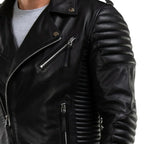 Men's Black Quilted Moto Leather Jacket