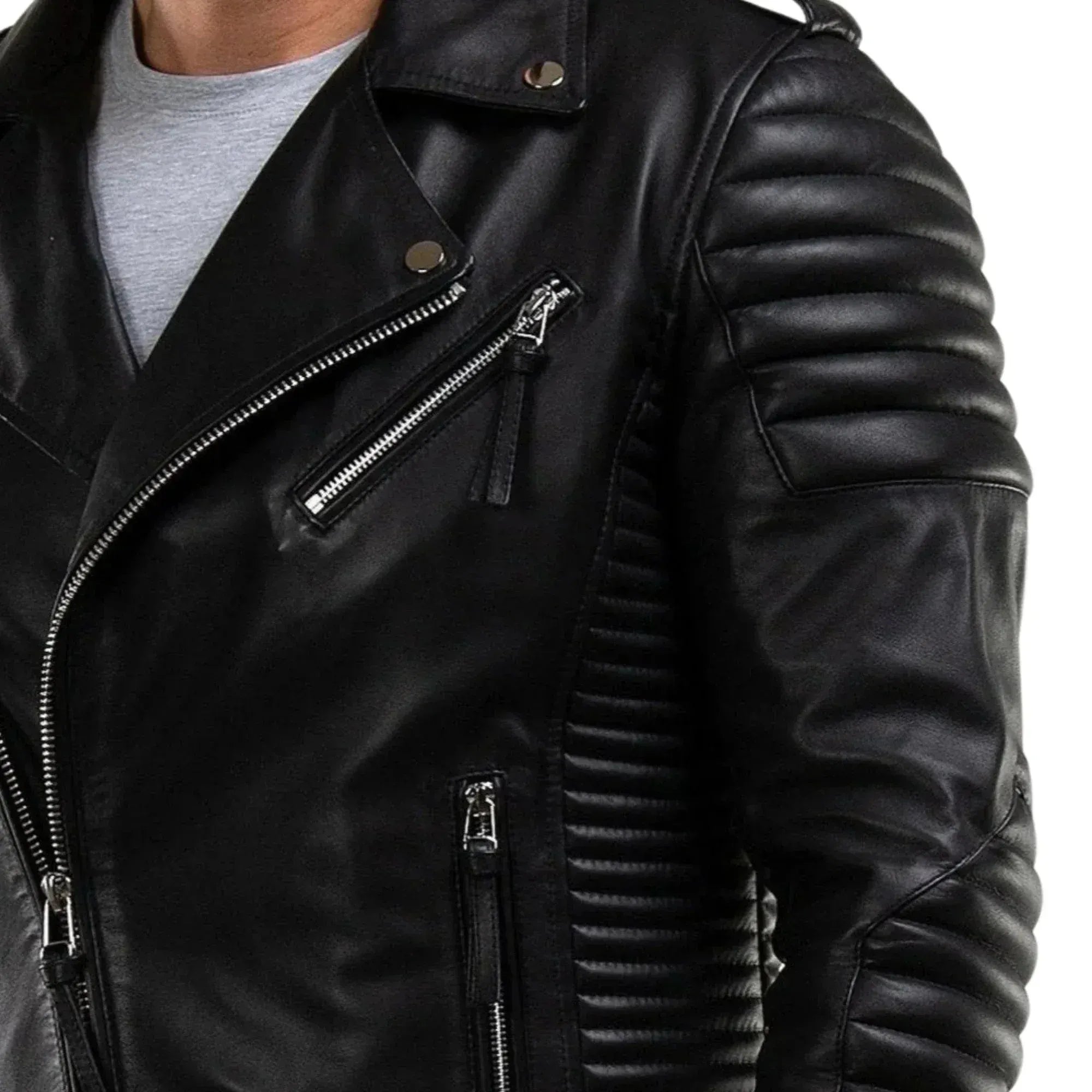 Men's Black Quilted Moto Leather Jacket