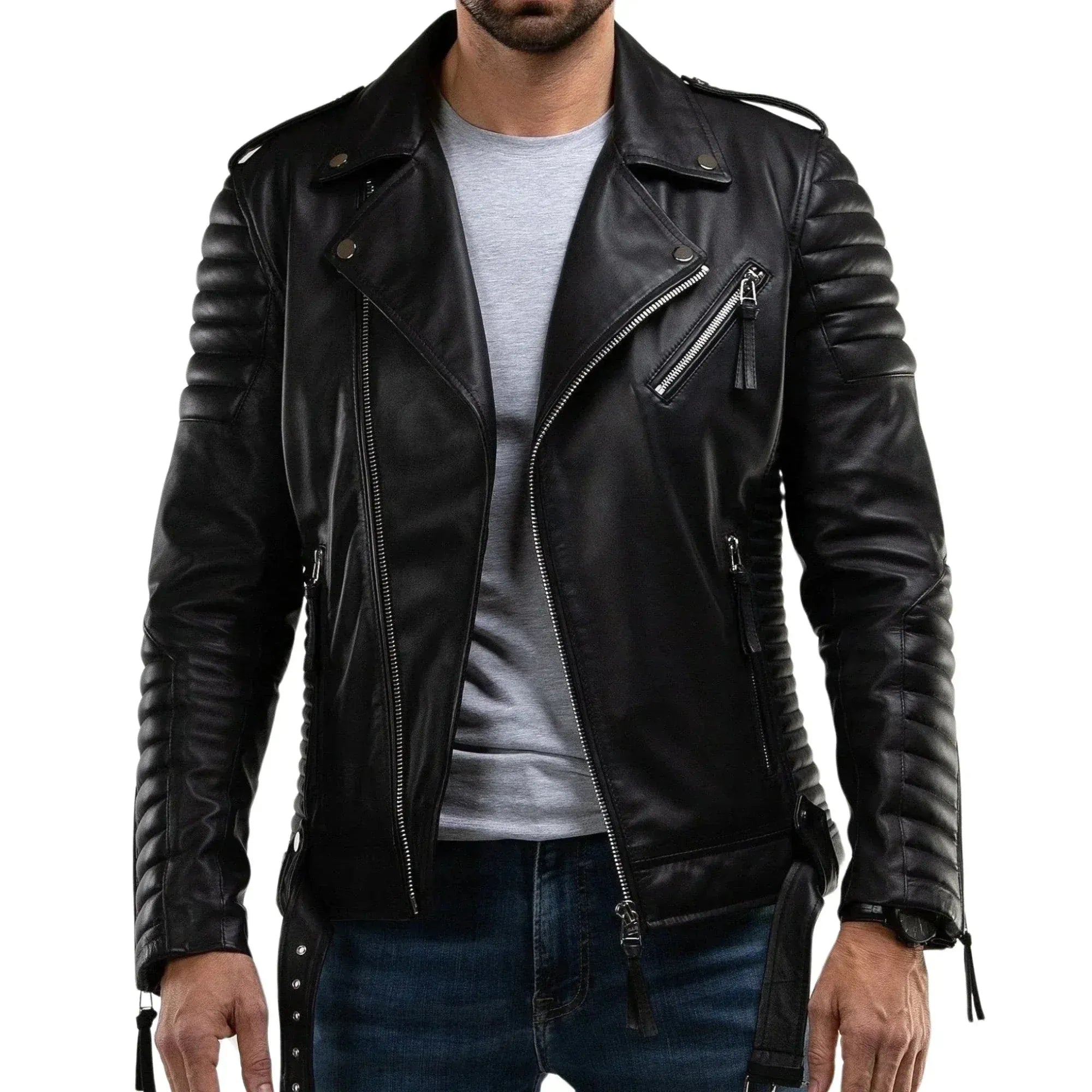 Men's Black Quilted Moto Leather Jacket