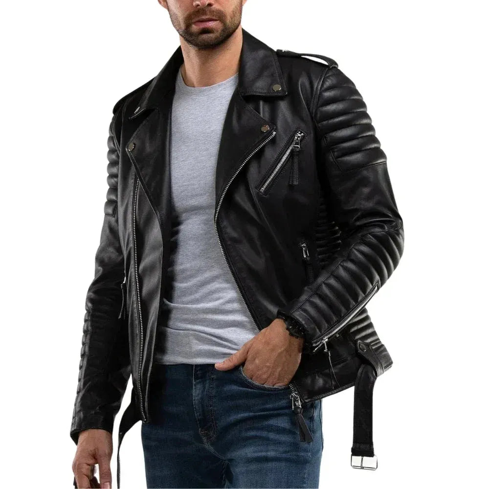 Men's Black Quilted Moto Leather Jacket