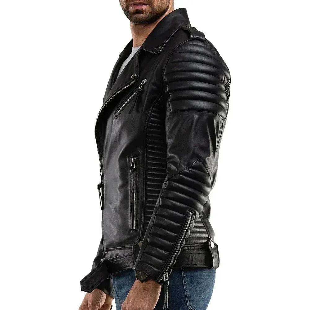 Men's Black Quilted Moto Leather Jacket
