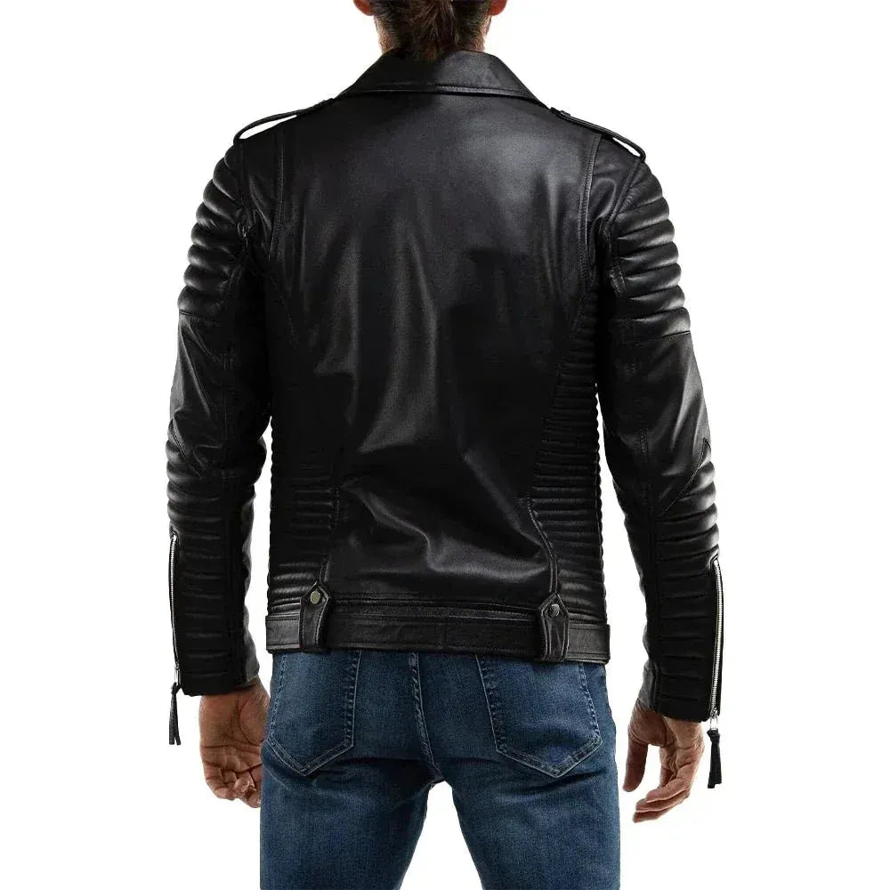 Men's Black Quilted Moto Leather Jacket