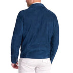 Men's Blue Biker Suede Leather Jacket