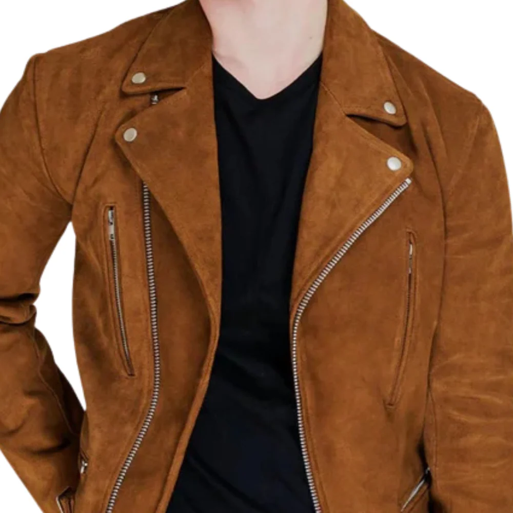 Men's Brown Motorcycle Suede Leather Jacket
