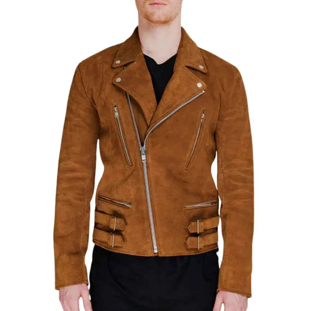 Men's Brown Motorcycle Suede Leather Jacket