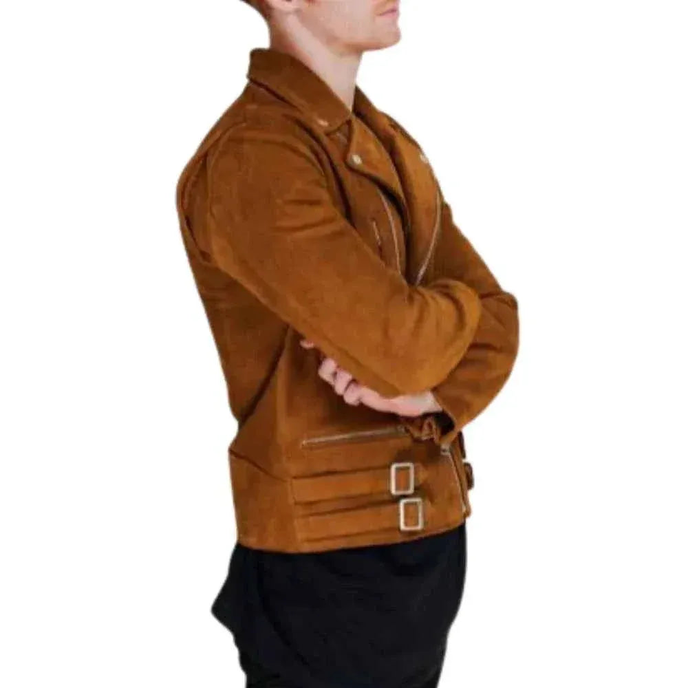 Men's Brown Motorcycle Suede Leather Jacket