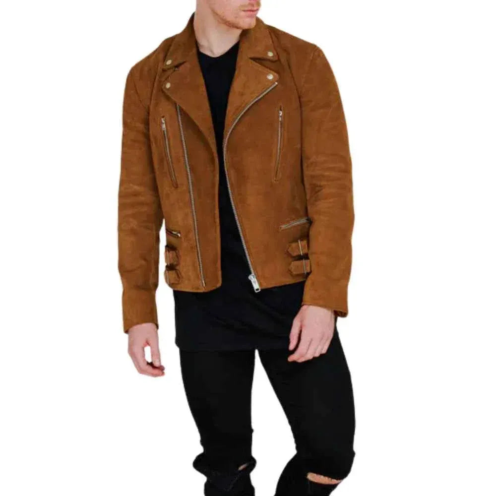 Men's Brown Motorcycle Suede Leather Jacket