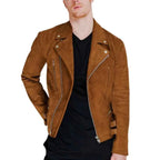 Men's Brown Motorcycle Suede Leather Jacket