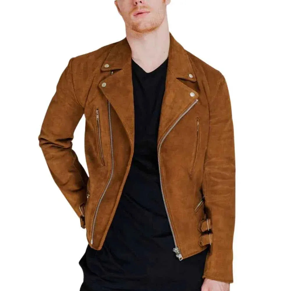Men's Brown Motorcycle Suede Leather Jacket