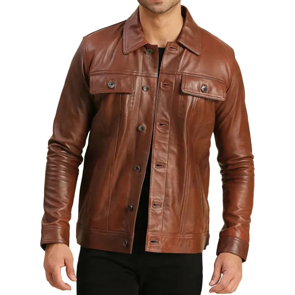 Men's Trucker Brown Real Leather Jacket