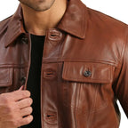Men's Trucker Brown Real Leather Jacket