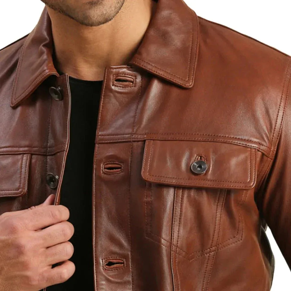 Men's Trucker Brown Real Leather Jacket