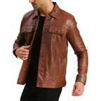 Men's Trucker Brown Real Leather Jacket