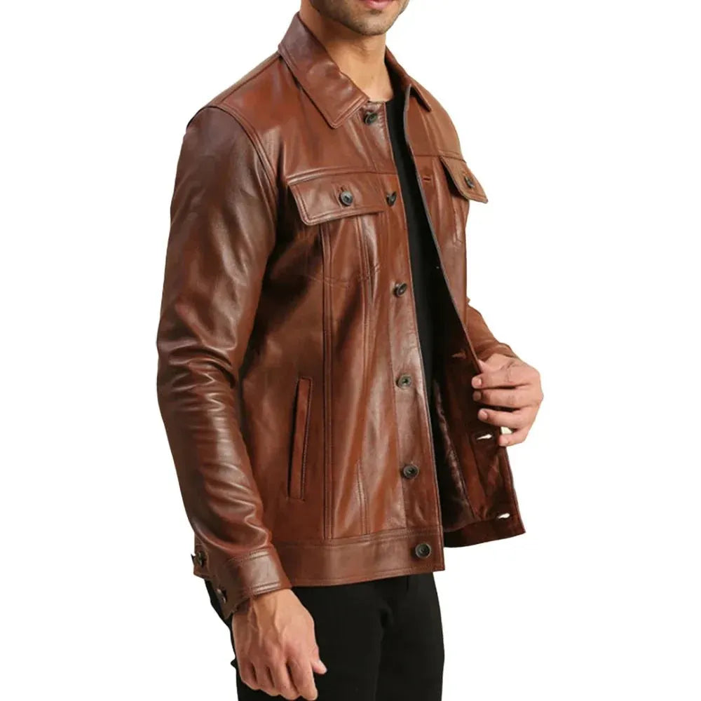 Men's Trucker Brown Real Leather Jacket