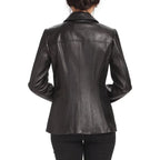 Women's Black Shirt Collar Leather Jacket