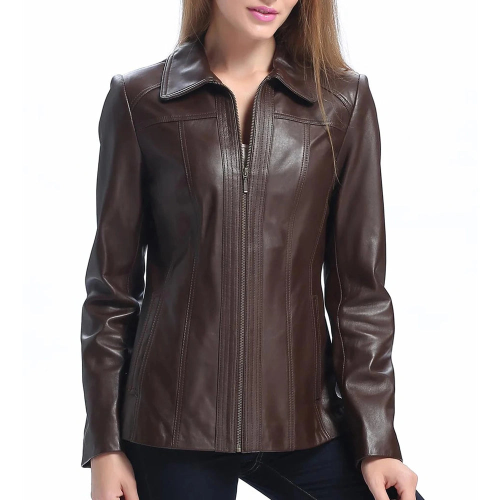 Women's Dark Brown Lambskin Leather Jacket