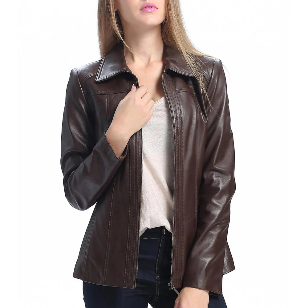 Women's Dark Brown Lambskin Leather Jacket