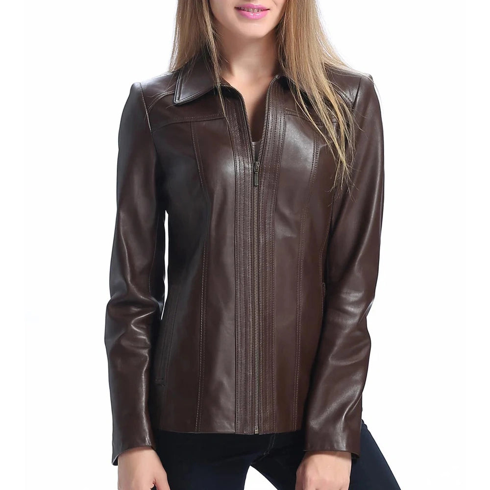 Women's Dark Brown Lambskin Leather Jacket