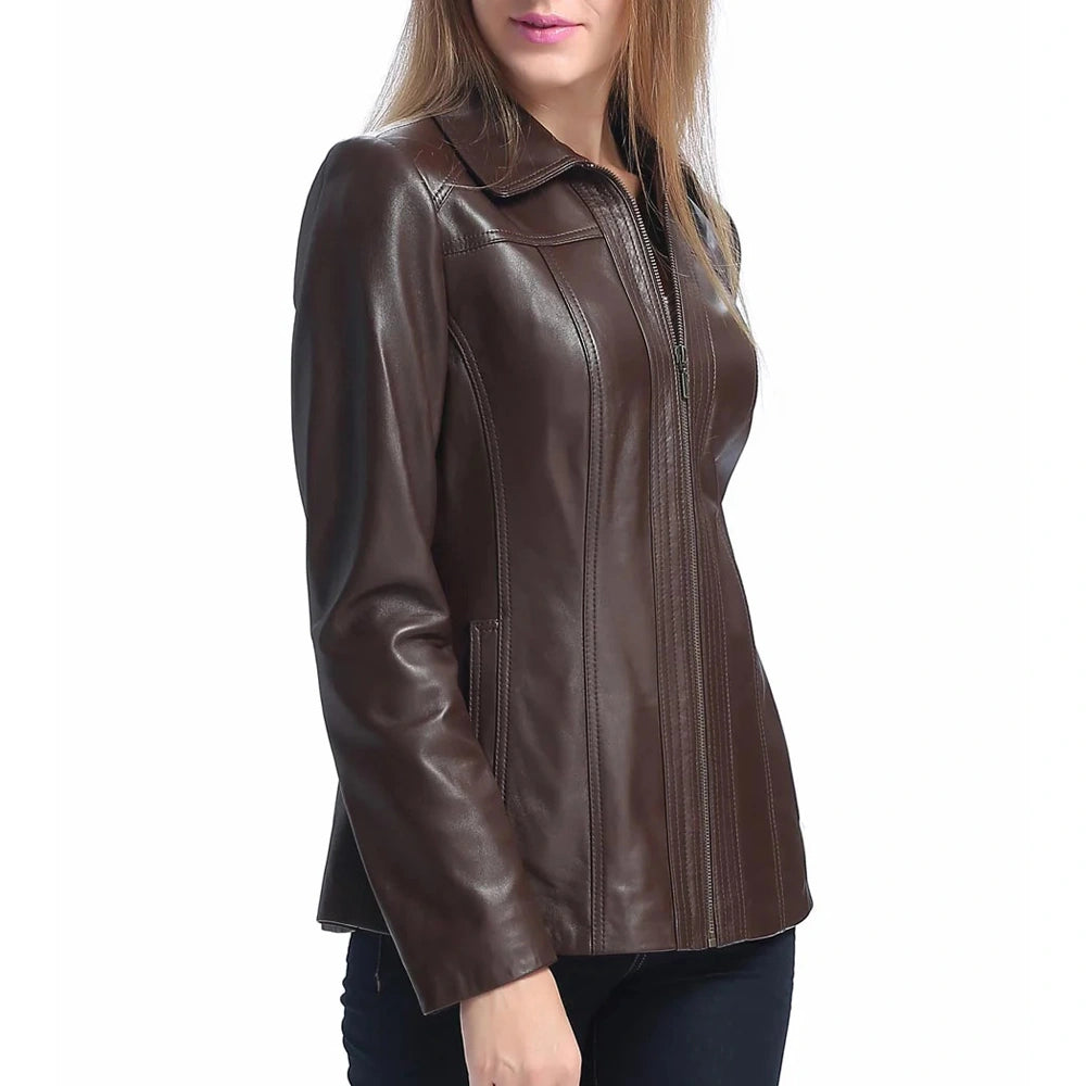 Women's Dark Brown Lambskin Leather Jacket