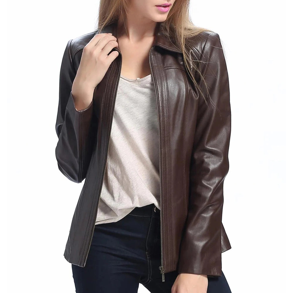 Women's Dark Brown Lambskin Leather Jacket
