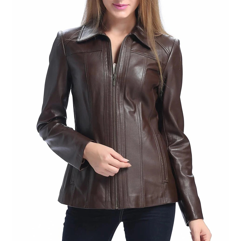 Women's Dark Brown Lambskin Leather Jacket