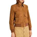 Women's Camel Brown Suede Bomber Jacket