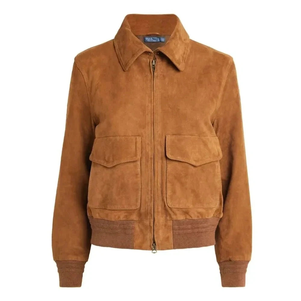 Women's Camel Brown Suede Bomber Jacket