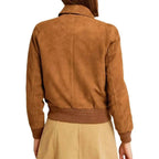 Women's Camel Brown Suede Bomber Jacket