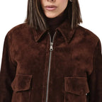 Women's Camel Brown Suede Bomber Jacket