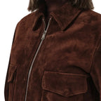 Women's Camel Brown Suede Bomber Jacket