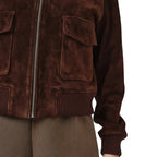 Women's Camel Brown Suede Bomber Jacket