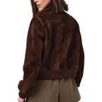 Women's Camel Brown Suede Bomber Jacket