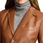 Women's Lambskin Brown 3 Button Leather Blazer