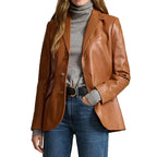 Women's Lambskin Brown 3 Button Leather Blazer